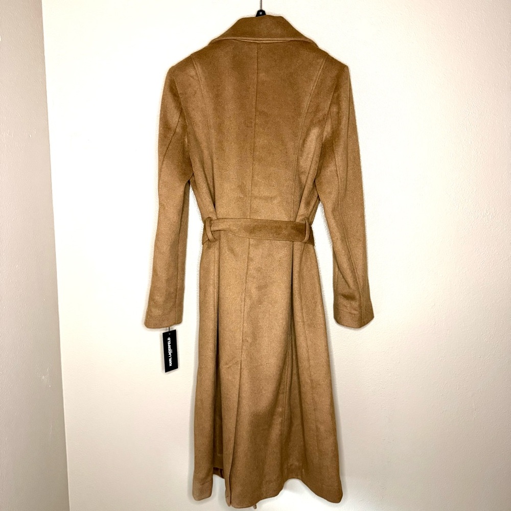 KARL LAGERFELD PARIS Camel Tan Midi Long Wool Blend Wrap Coat - Sz Medium, NWT - Picture 5 of 14